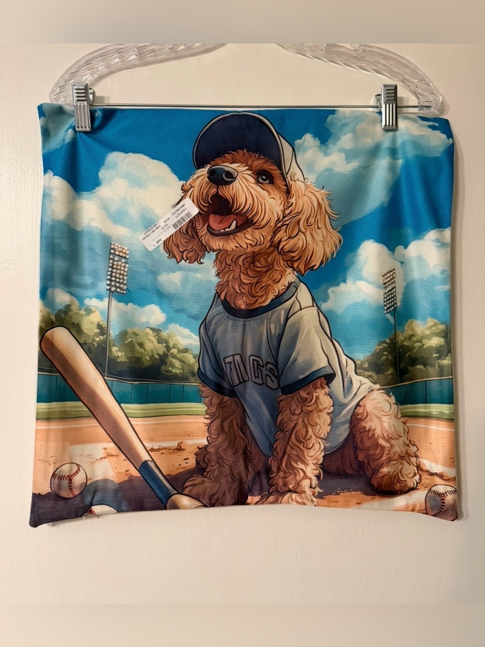 NWT Labradoodle Cute Pillow Cover Baseball Print 18x18